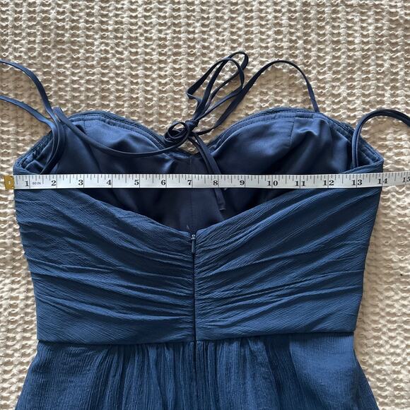 Amsale Navy Blue Silk Strapless Sweetheart Neckline Maxi Dress Formal Gown - Picture 5 of 6